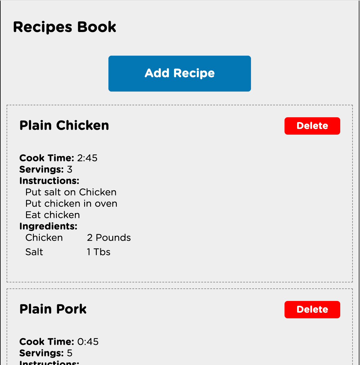 Recipes Book project preview: A React-based recipe management app with real-time editing and modern UI design.